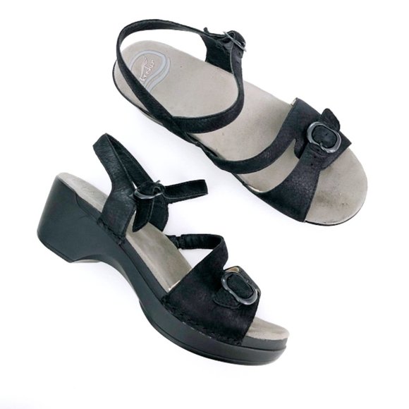 dansko black wedge sandals